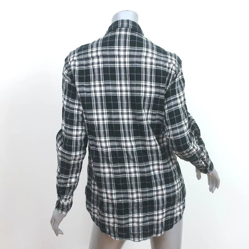 Saint Laurent Karo-Knitter-Flanellhemd Schwarz & Weiß Baumwolle Größe S