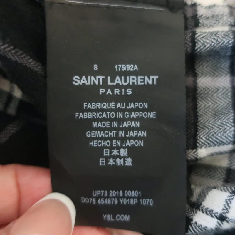Saint Laurent Karo-Knitter-Flanellhemd Schwarz & Weiß Baumwolle Größe S