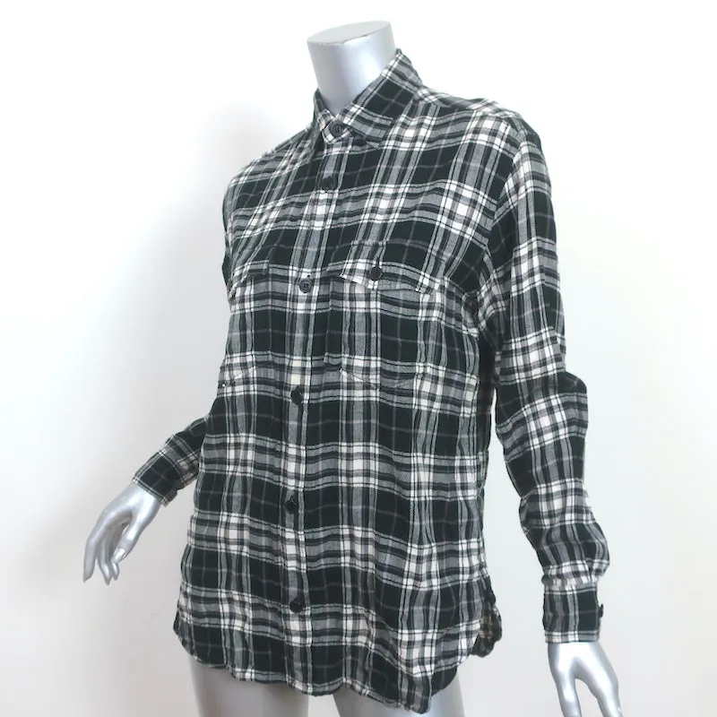 Saint Laurent Karo-Knitter-Flanellhemd Schwarz & Weiß Baumwolle Größe S