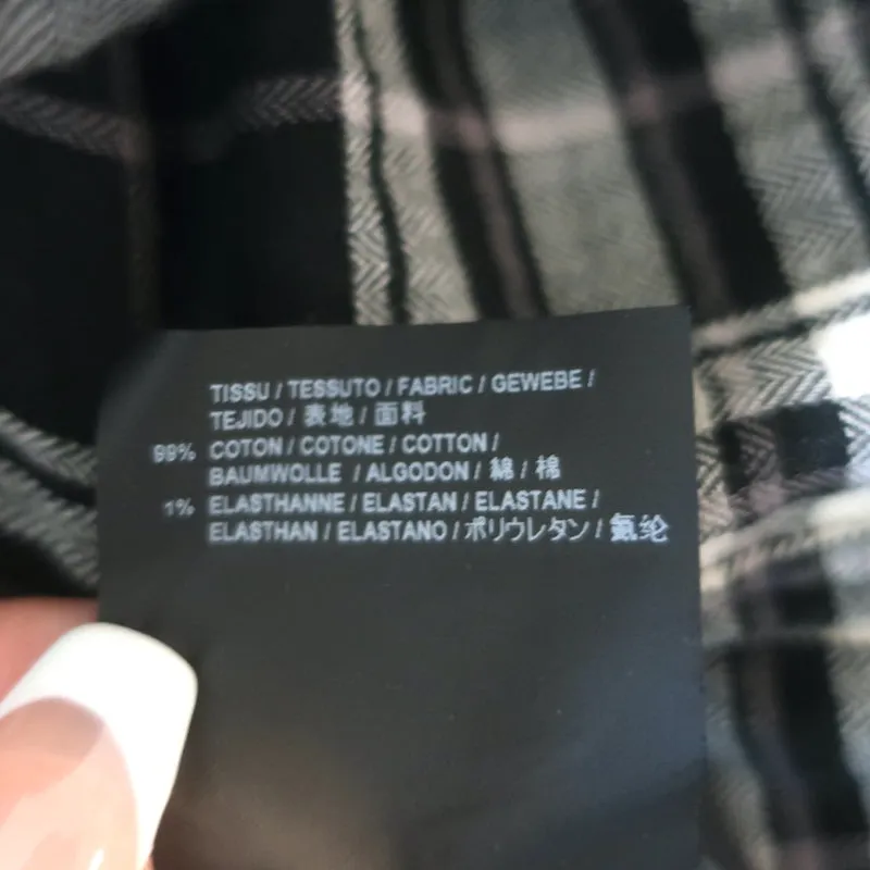 Saint Laurent Karo-Knitter-Flanellhemd Schwarz & Weiß Baumwolle Größe S