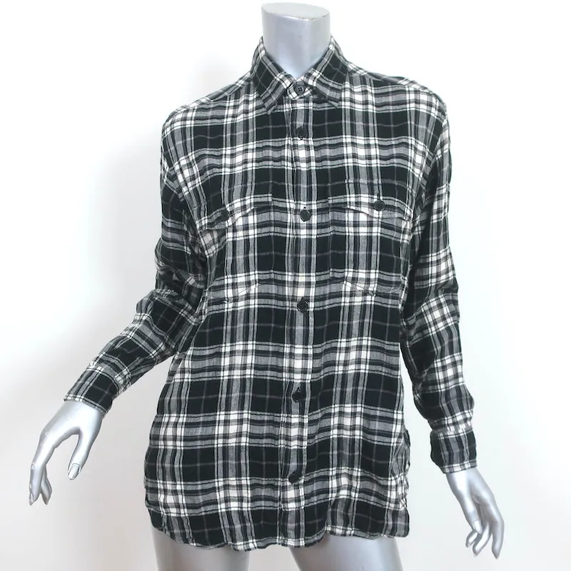 Saint Laurent Karo-Knitter-Flanellhemd Schwarz & Weiß Baumwolle Größe S