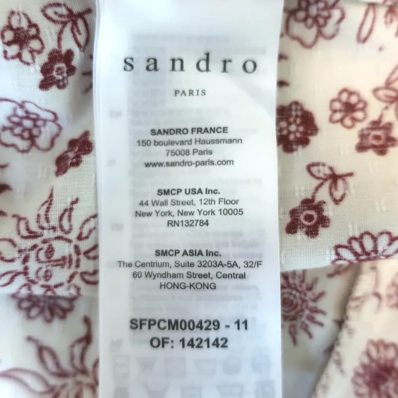 Sandro Puffärmel-Top Miranda Creme/Rote Sonnendruck Größe 2 Knopfbluse