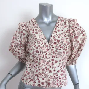 Sandro Puffärmel-Top Miranda Creme/Rote Sonnendruck Größe 2 Knopfbluse