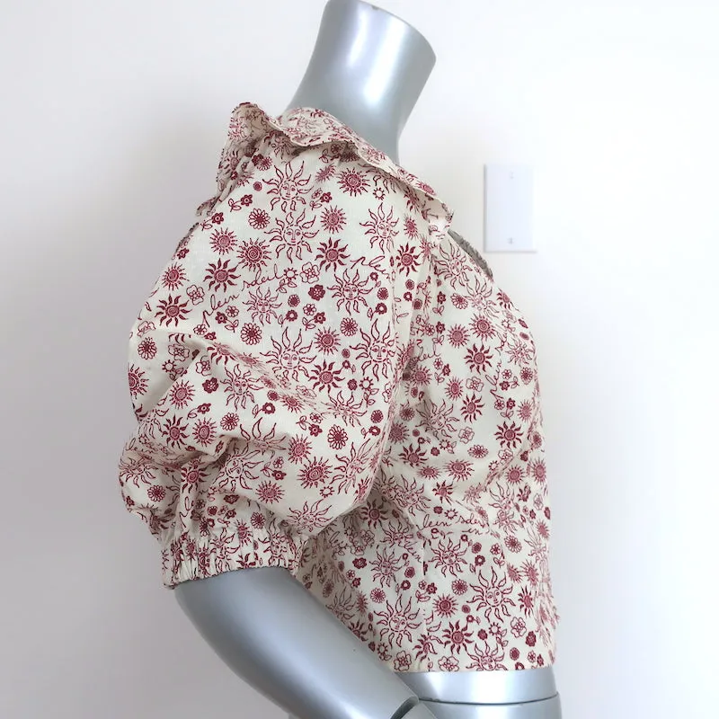 Sandro Puffärmel-Top Miranda Creme/Rote Sonnendruck Größe 2 Knopfbluse