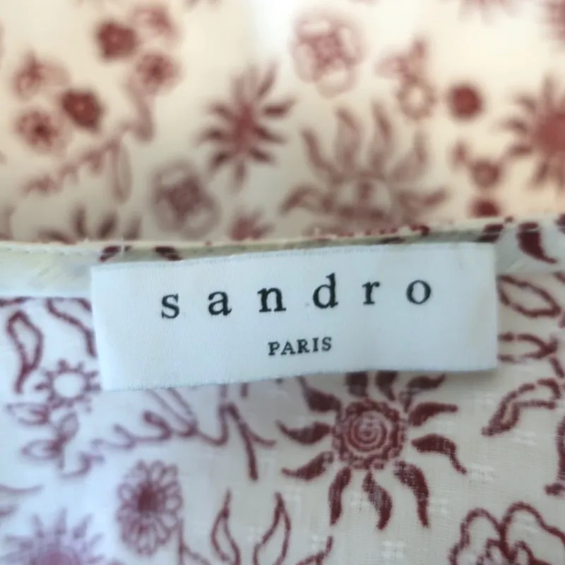 Sandro Puffärmel-Top Miranda Creme/Rote Sonnendruck Größe 2 Knopfbluse