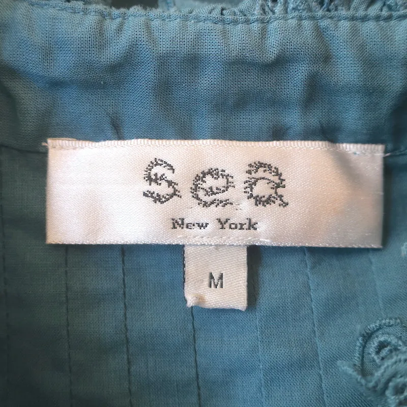 SEA Adrienne Bluse mit Stickereinsatz in Petrol, Baumwolle, Größe M, Knopfleiste