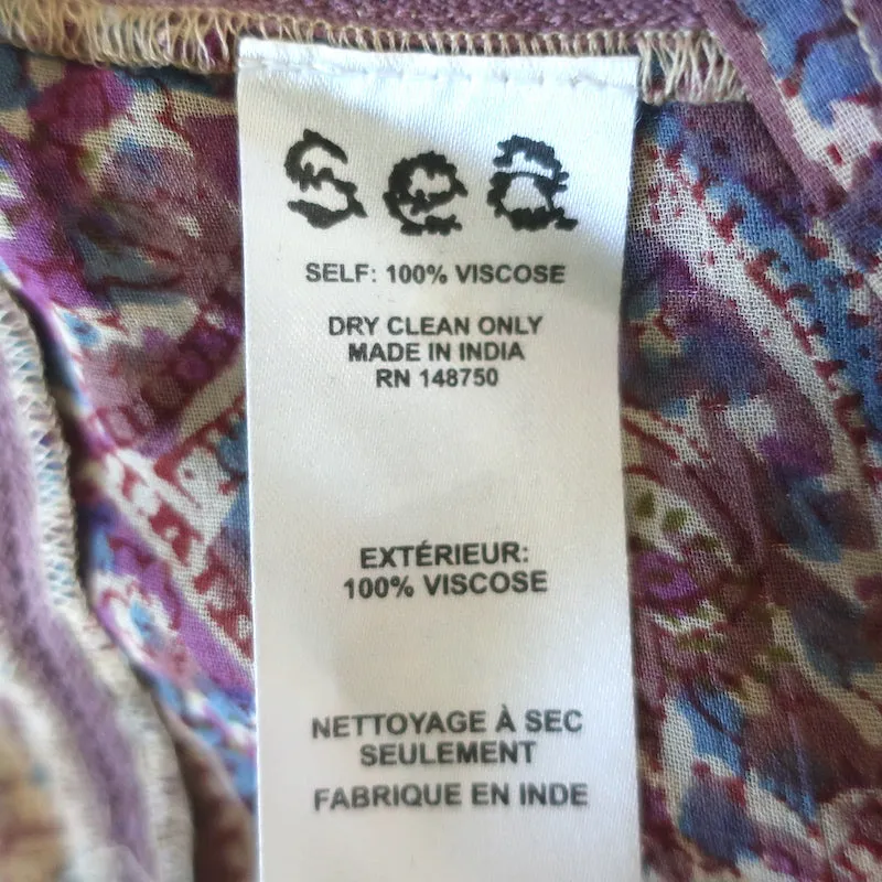 SEA Quasten-Top Lila Bedruckter Chiffon Größe 8 Kurzarmbluse