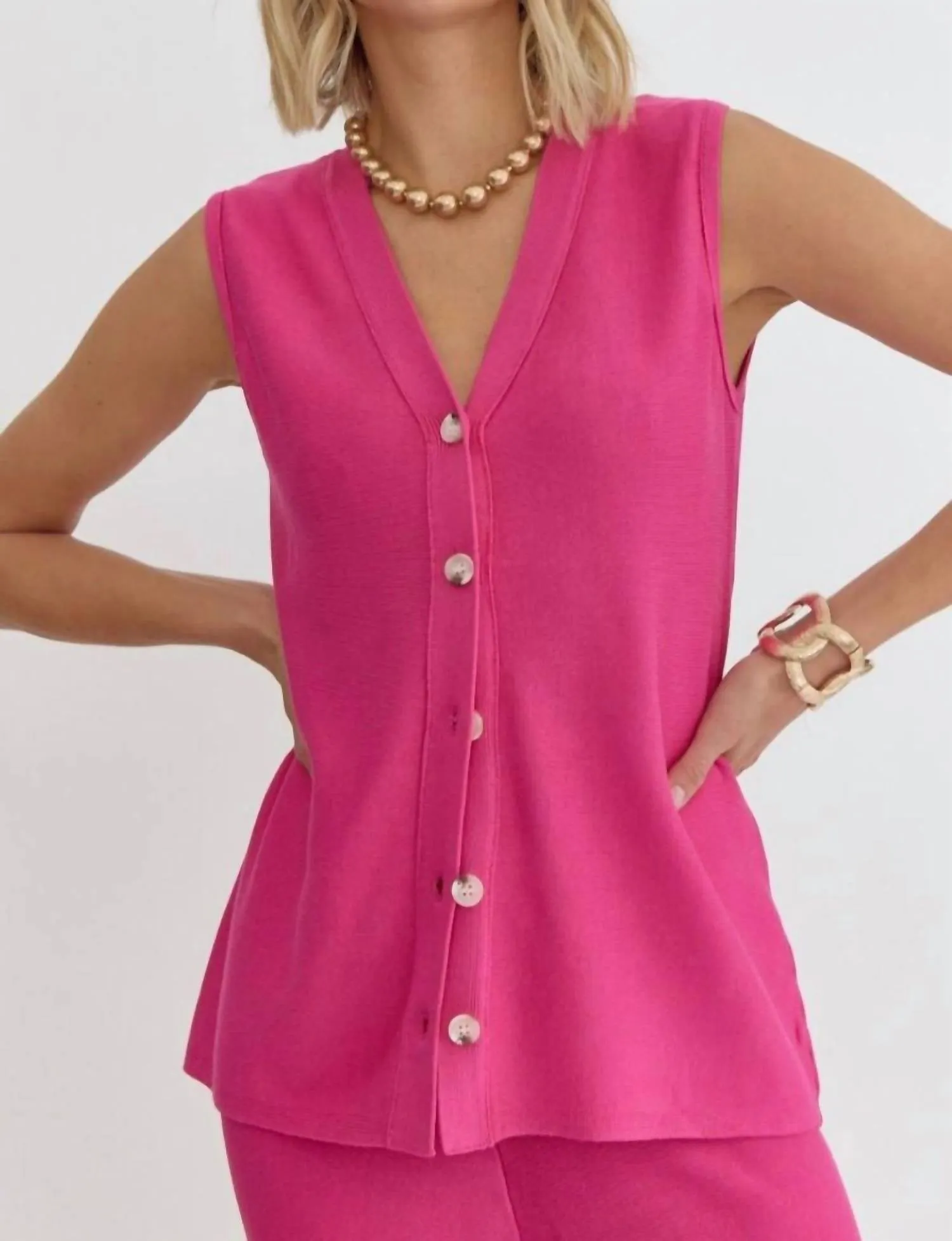 Ärmelloses Top & Weite Bein Hose Set in Rosa