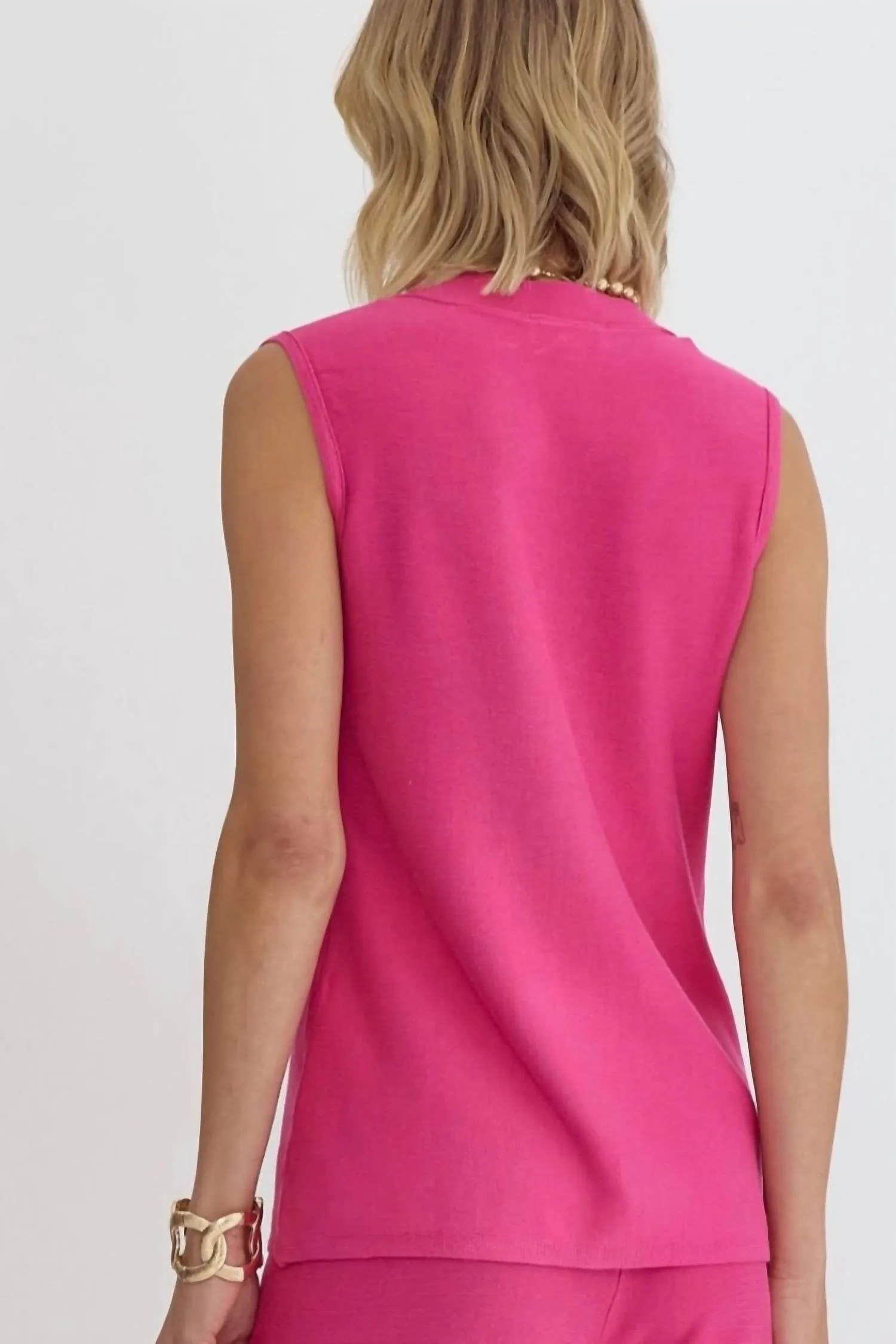 Ärmelloses Top & Weite Bein Hose Set in Rosa
