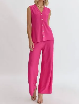 Ärmelloses Top & Weite Bein Hose Set in Rosa