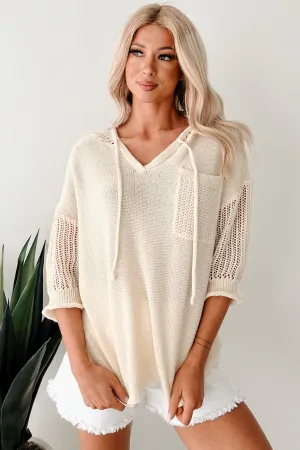 Sanft Bezaubernd Leichter Strickkapuzenpullover (Creme)