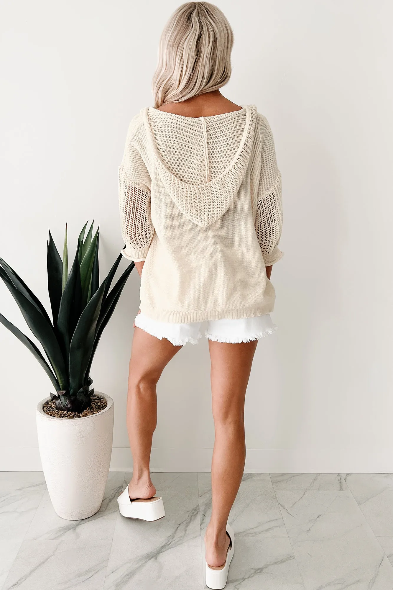 Sanft Bezaubernd Leichter Strickkapuzenpullover (Creme)