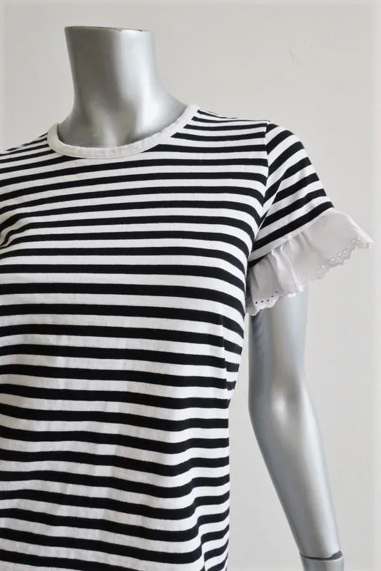 Sonia by Sonia Rykiel Lochblenden-Rüschen-T-Shirt Schwarz/Weiß Gestreift Gr. S