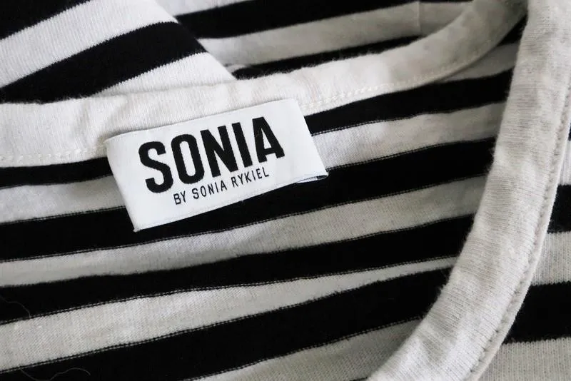 Sonia by Sonia Rykiel Lochblenden-Rüschen-T-Shirt Schwarz/Weiß Gestreift Gr. S