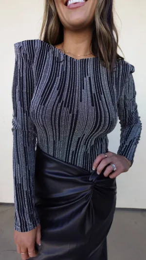 Glitzer-Bodysuit in Schwarz/Silber