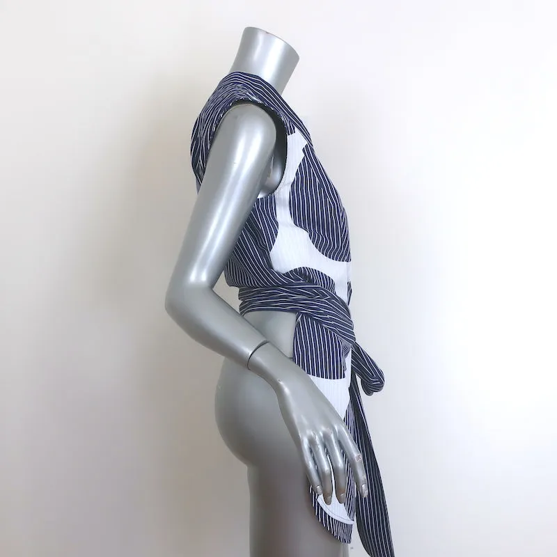 Stella McCartney Ein-Schulter-Top Blau/Weiß Gestreift Mit Punkten Baumwolle Größe 42