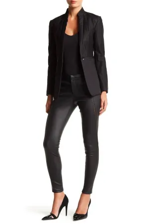 Genahtes Leggings aus echtem Lammleder in Schwarz