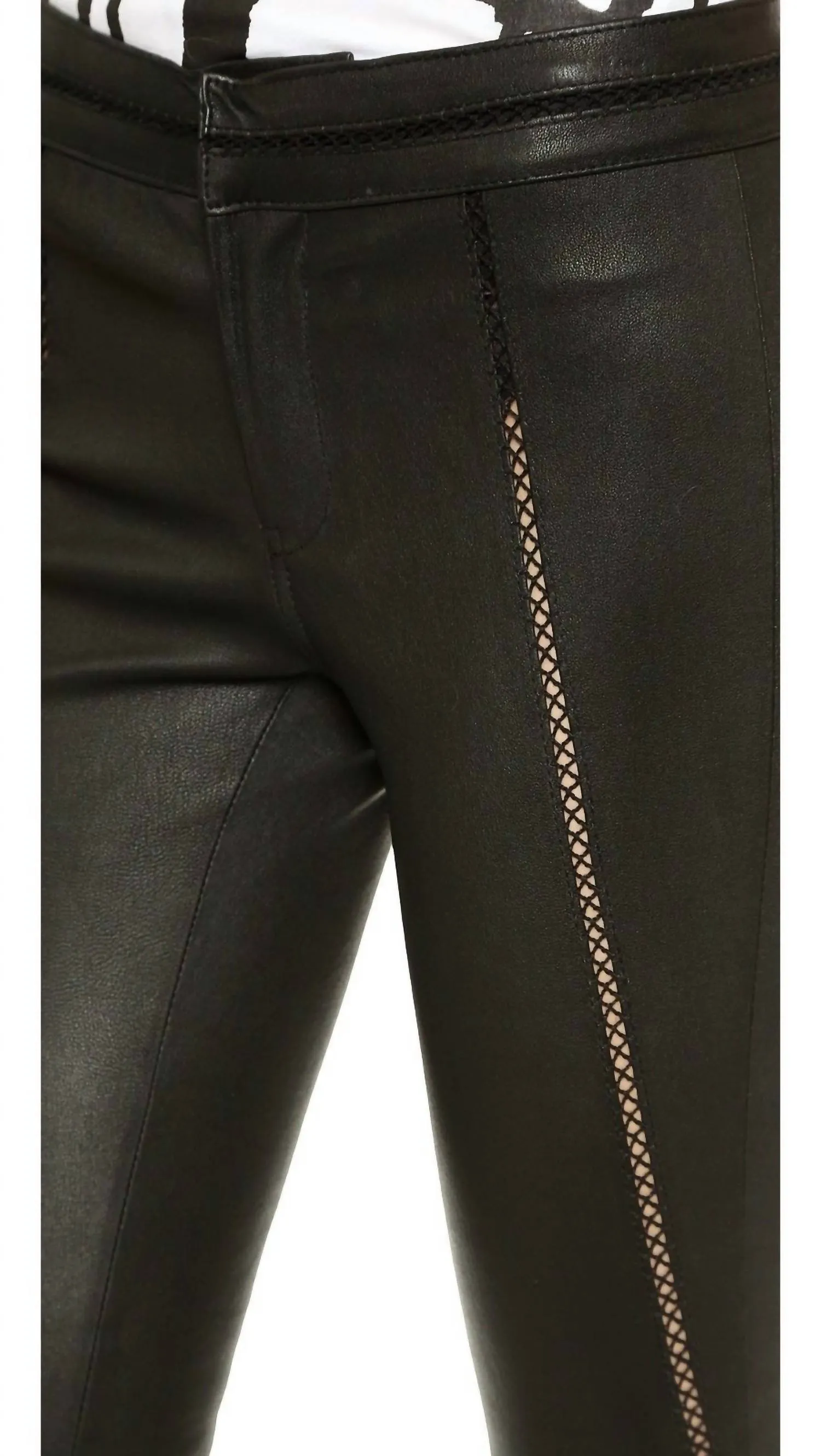 Genahtes Leggings aus echtem Lammleder in Schwarz