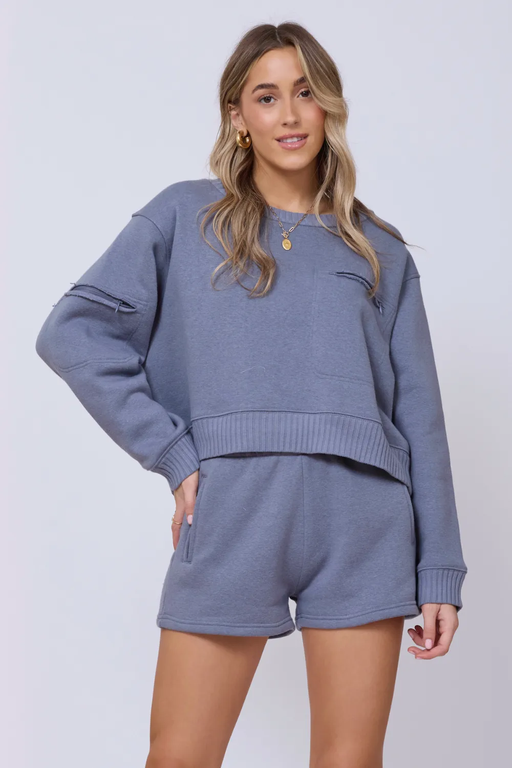 Storm Blue Essential Fleece Crewneck Pullover