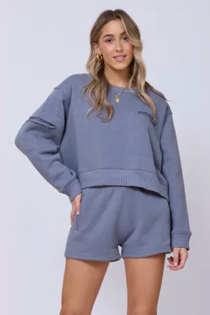Storm Blue Essential Fleece Crewneck Pullover