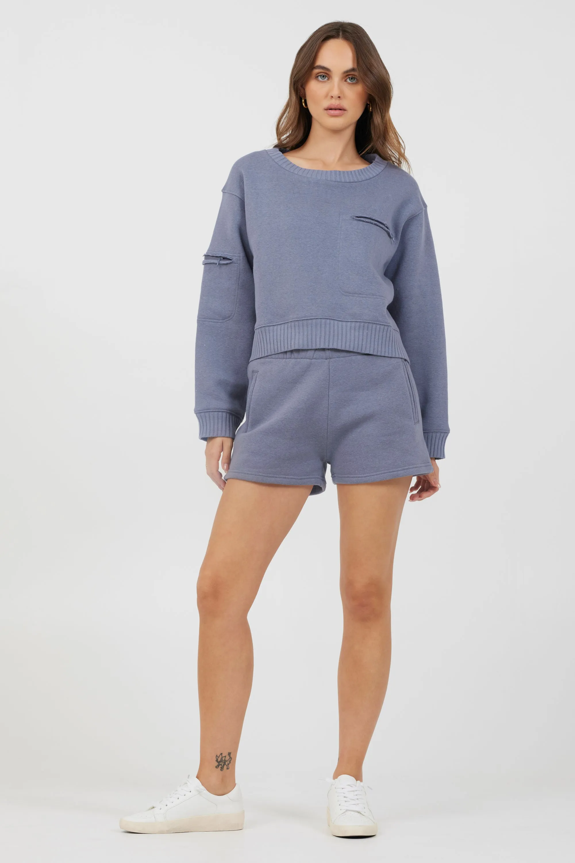 Storm Blue Essential Fleece Crewneck Pullover