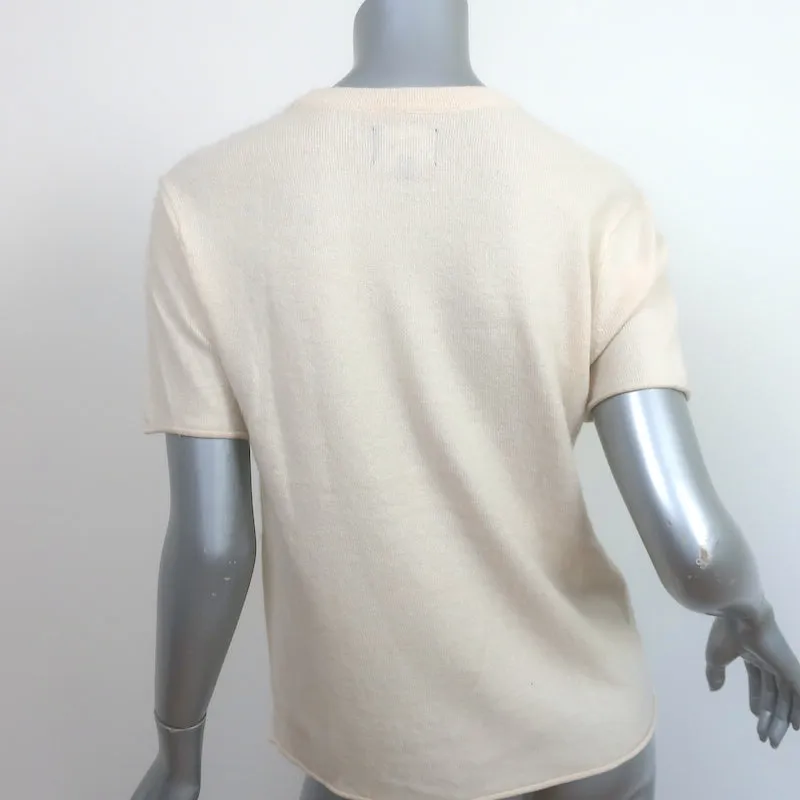 Stussy Sidney Logo T-Shirt Elfenbein Gebürsteter Strick Größe Small Kurzarm Pullover