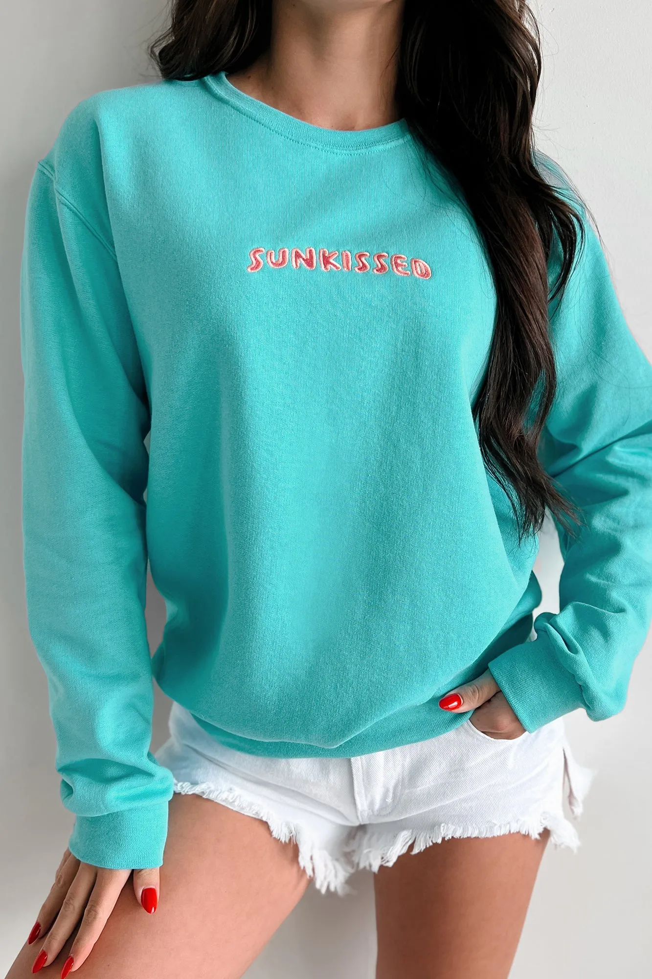Perfekt sonnenverwöhnt besticktes Sweatshirt (Petrol)