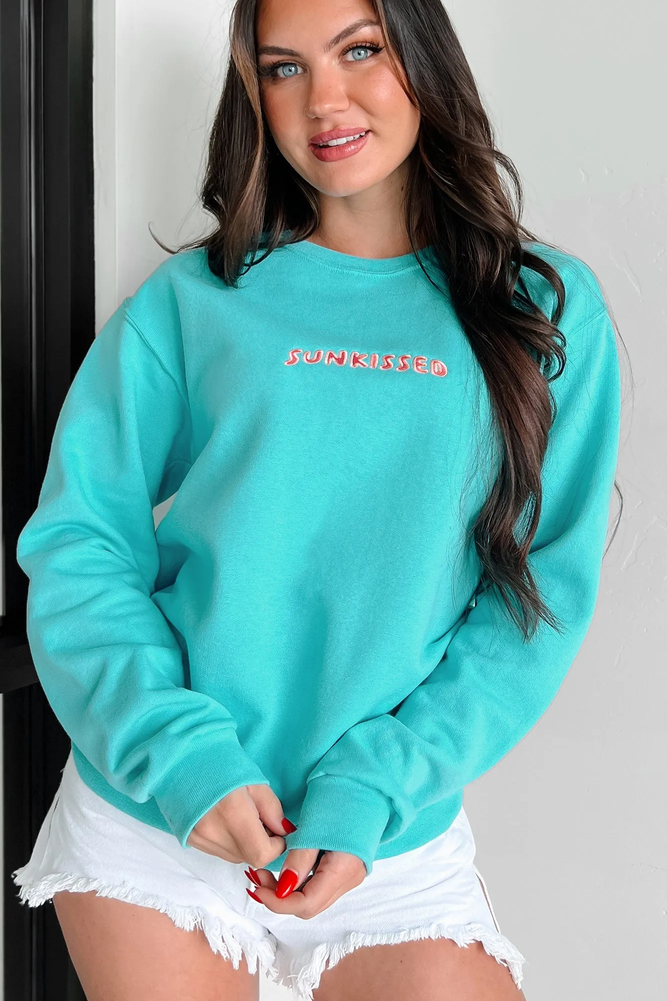 Perfekt sonnenverwöhnt besticktes Sweatshirt (Petrol)