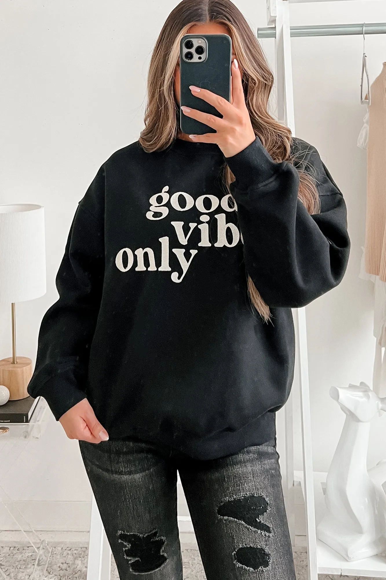 Sunshine State Of Mind Übergroßes Besticktes Sweatshirt (Schwarz)