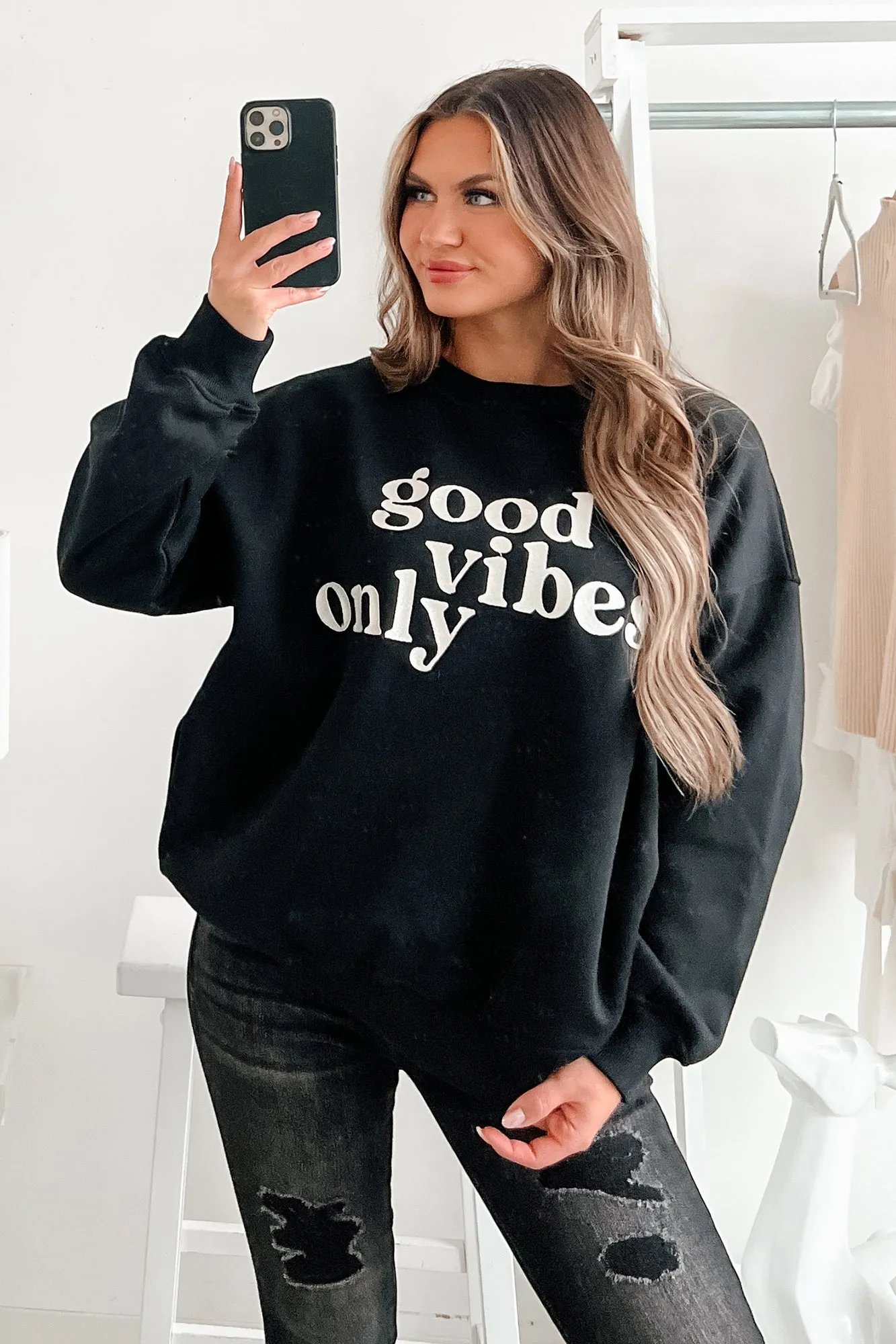 Sunshine State Of Mind Übergroßes Besticktes Sweatshirt (Schwarz)