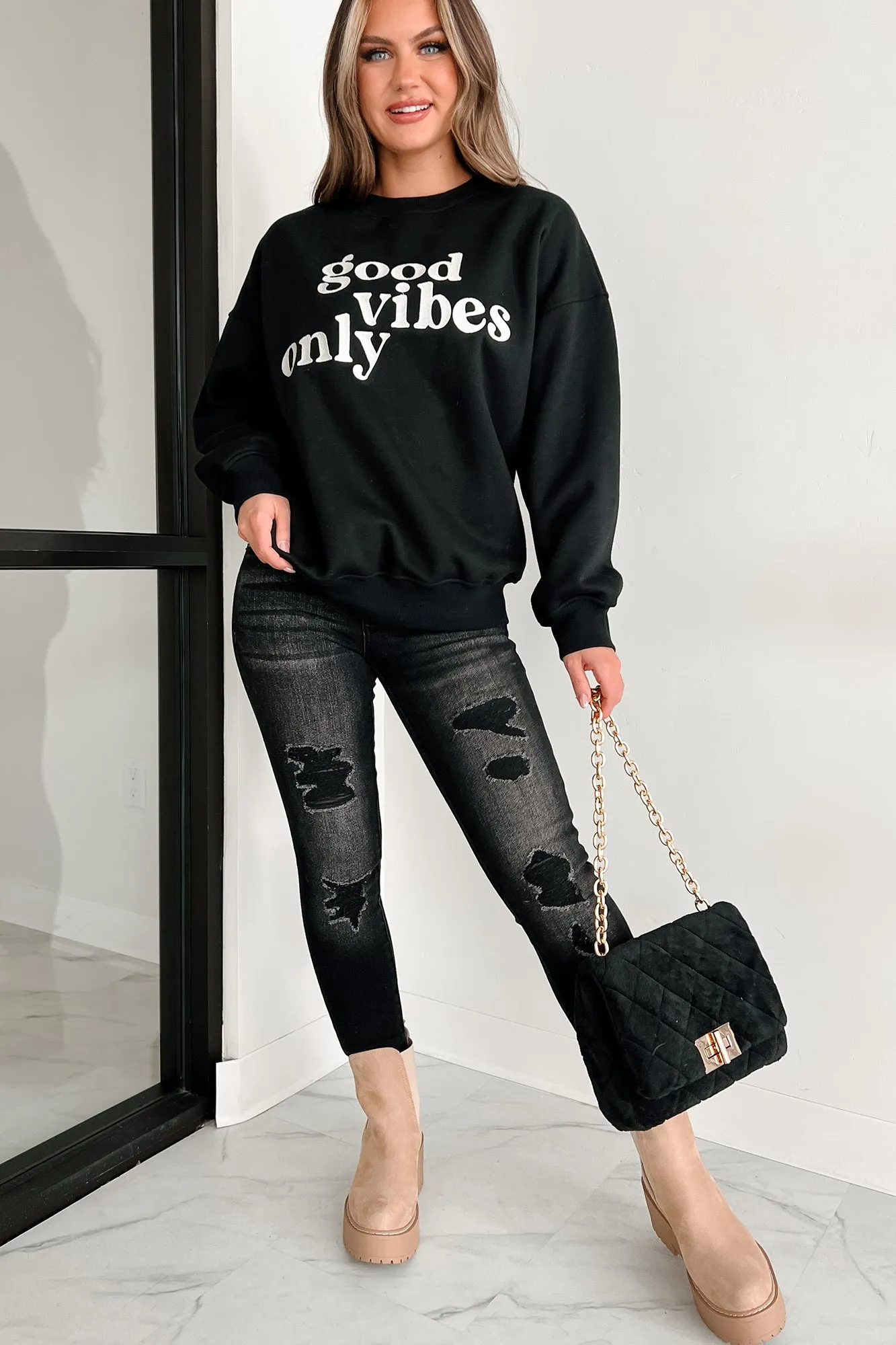 Sunshine State Of Mind Übergroßes Besticktes Sweatshirt (Schwarz)