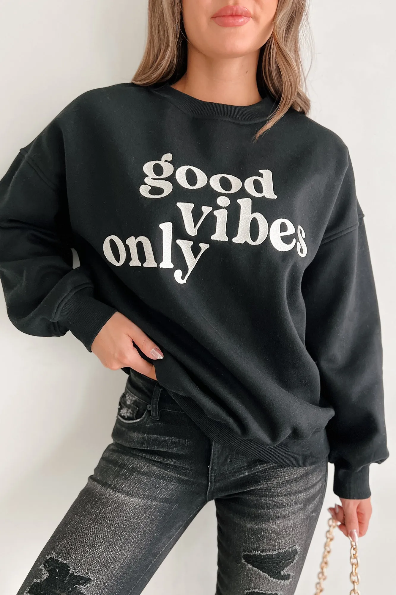 Sunshine State Of Mind Übergroßes Besticktes Sweatshirt (Schwarz)