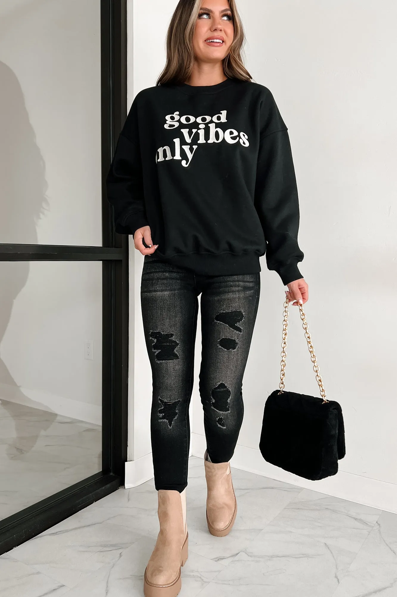 Sunshine State Of Mind Übergroßes Besticktes Sweatshirt (Schwarz)