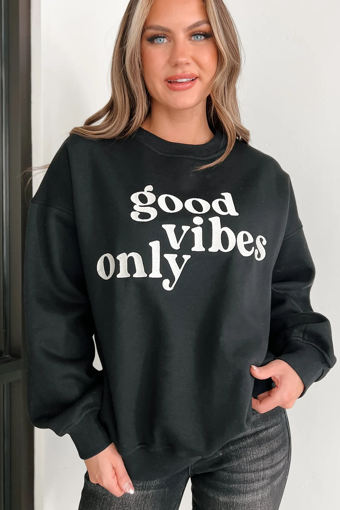 Sunshine State Of Mind Übergroßes Besticktes Sweatshirt (Schwarz)