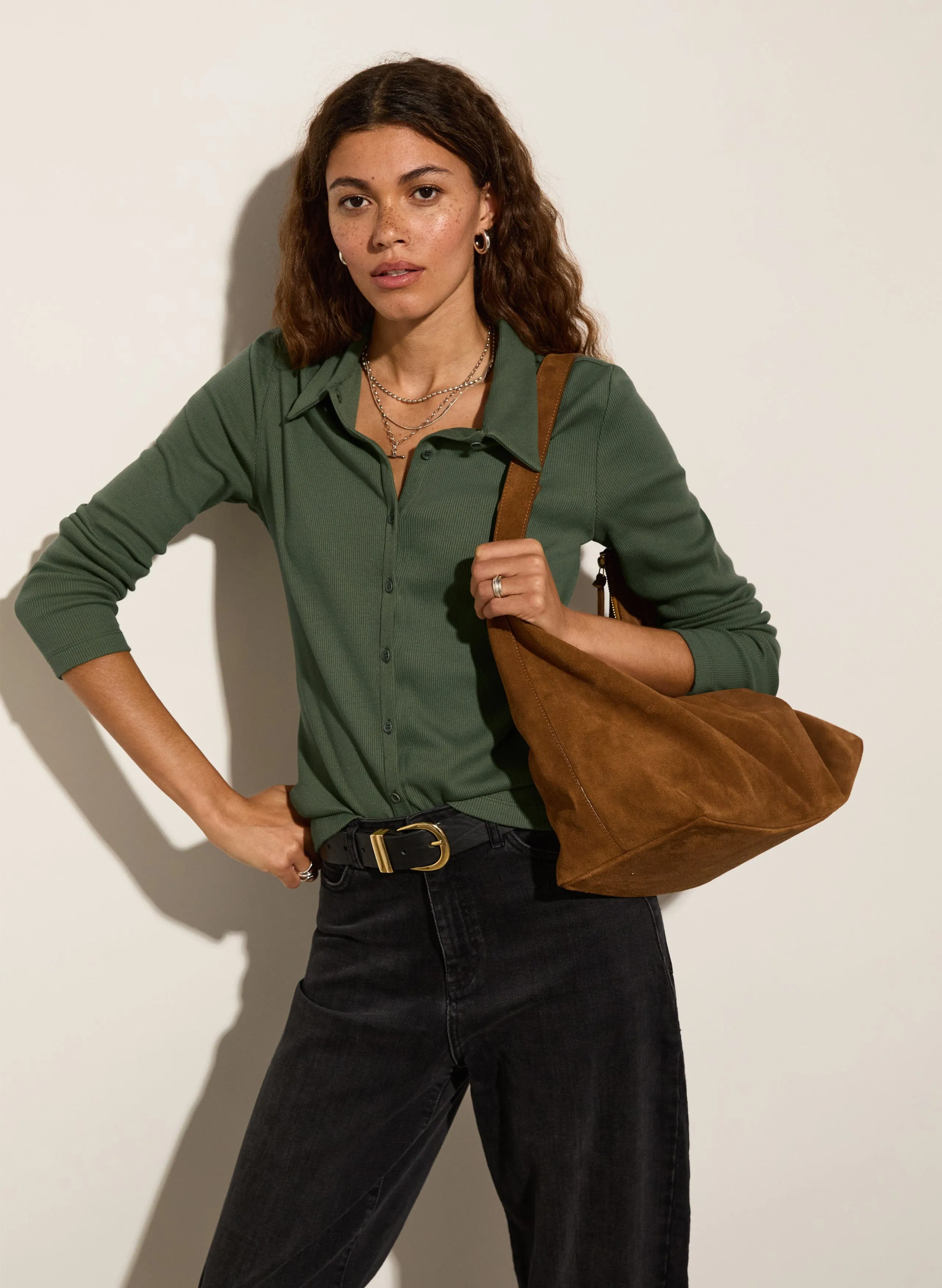 Susan Bio-Baumwolle Knopfleiste Bluse | Hell Khaki