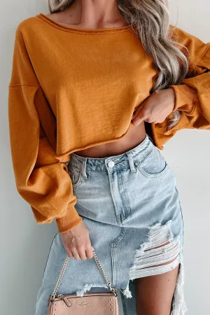 Swapping Stories Übergroßer Crop-Pullover (Senf)