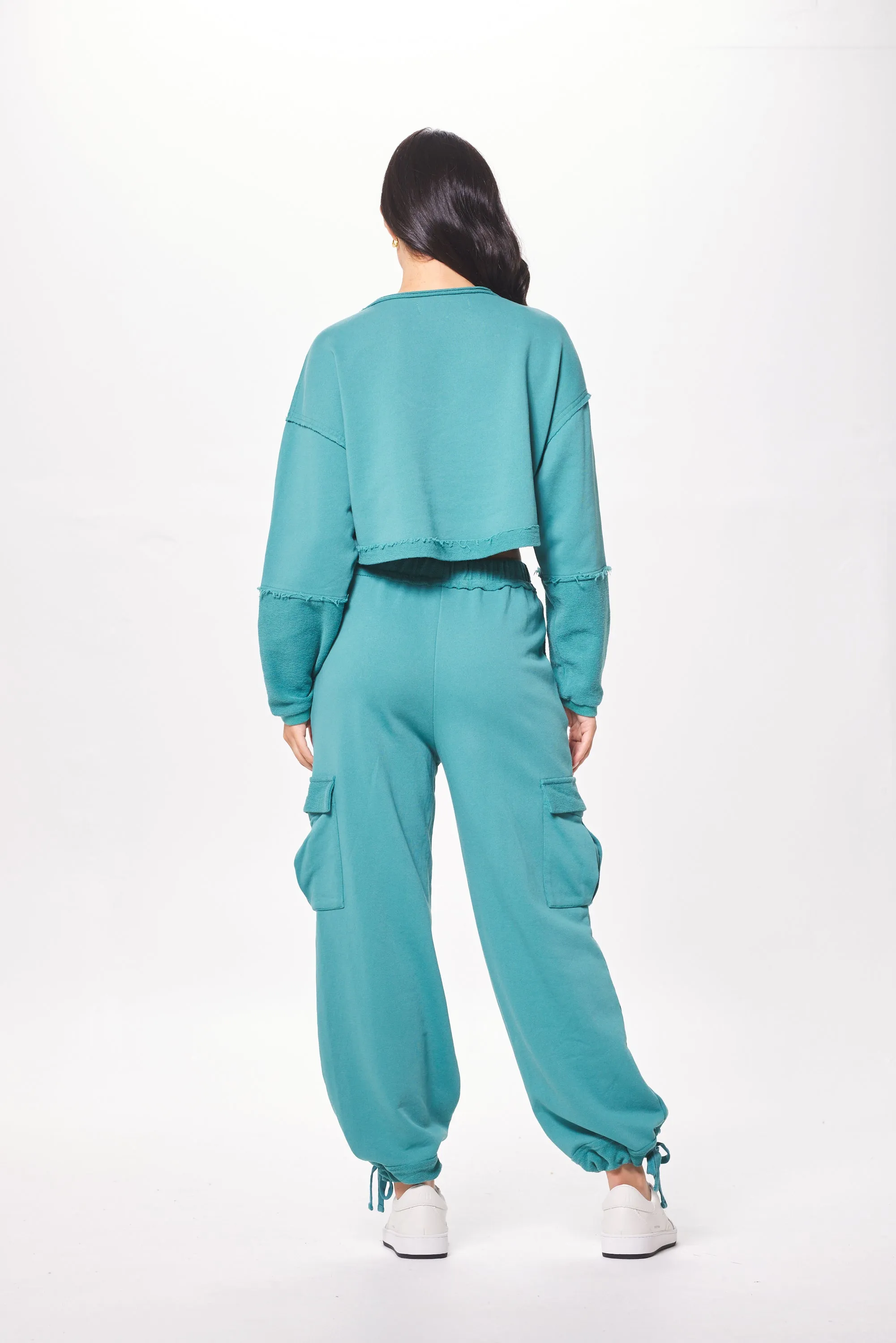 Teal Grün Terry Cargo Fleece Crewneck