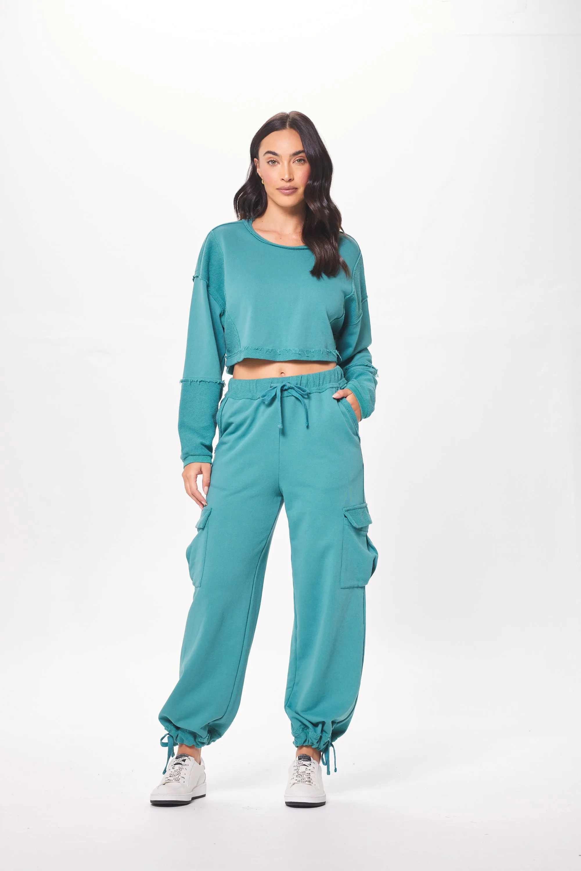 Teal Grün Terry Cargo Fleece Crewneck