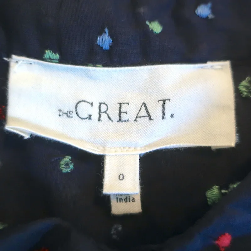 THE GREAT Mare Puff-Ärmel Top Marineblau Punkt Bestickte Baumwolle Größe 0