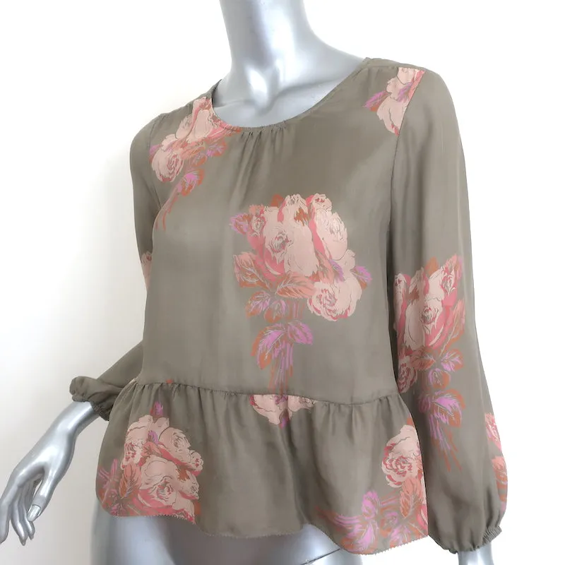 DIE GROSSARTIGE Peplum-Bluse in Taube mit Blumenmuster aus Seide in Größe 0