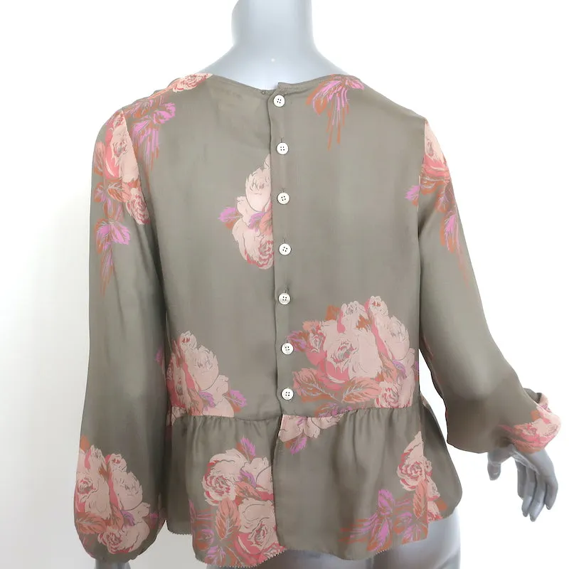 DIE GROSSARTIGE Peplum-Bluse in Taube mit Blumenmuster aus Seide in Größe 0