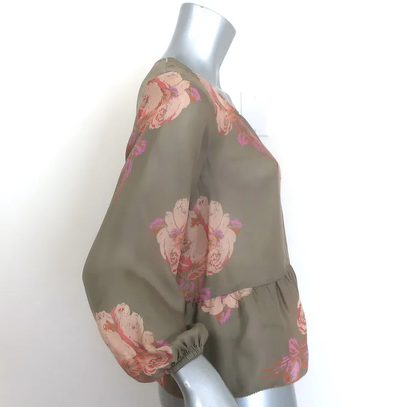 DIE GROSSARTIGE Peplum-Bluse in Taube mit Blumenmuster aus Seide in Größe 0