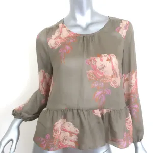 DIE GROSSARTIGE Peplum-Bluse in Taube mit Blumenmuster aus Seide in Größe 0