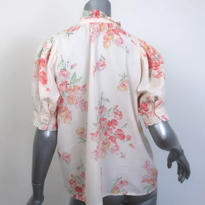 Die große The Fiddle Top Hillside Bluse mit floralem Druck in Größe 0 und Knopfleiste