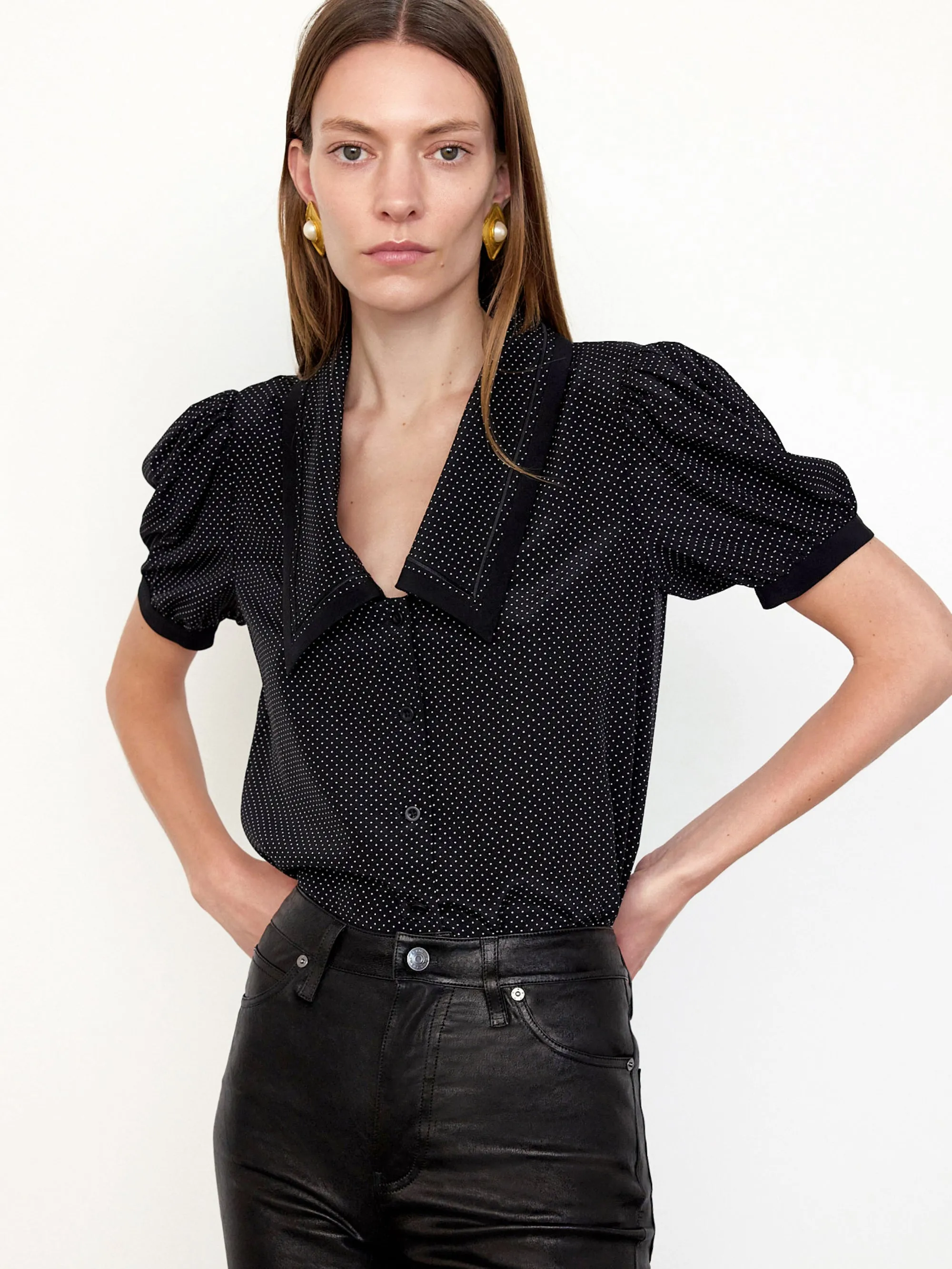 Die Polka-Dot-Sailor-Bluse -- Schwarz Multicolor