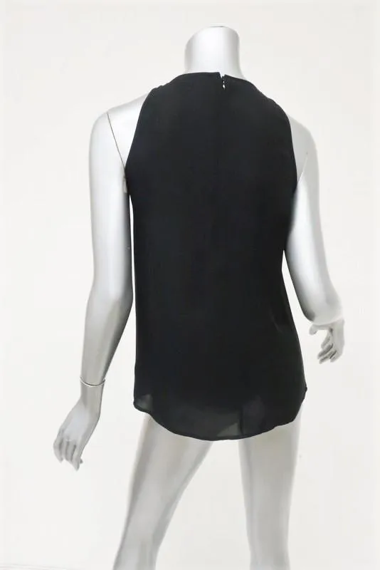 Theory Fransenbesatz Top Montien Schwarze Seide Größe Petite Ärmellose Bluse