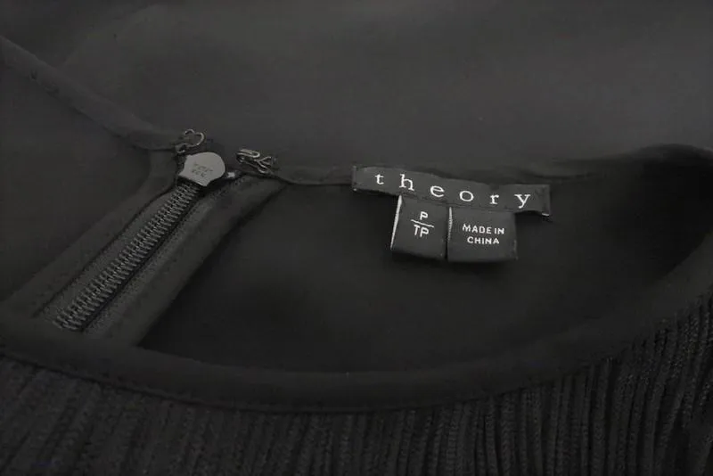 Theory Fransenbesatz Top Montien Schwarze Seide Größe Petite Ärmellose Bluse