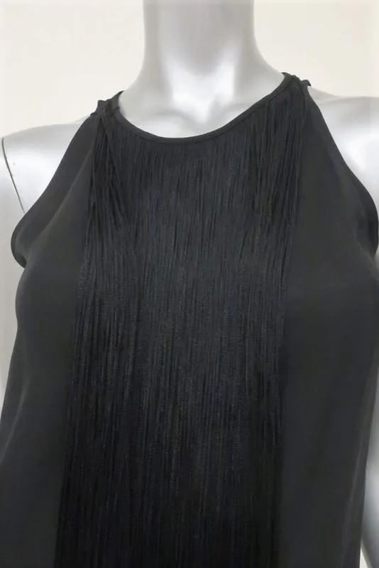 Theory Fransenbesatz Top Montien Schwarze Seide Größe Petite Ärmellose Bluse