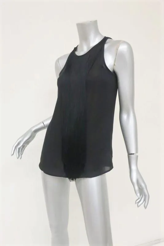 Theory Fransenbesatz Top Montien Schwarze Seide Größe Petite Ärmellose Bluse
