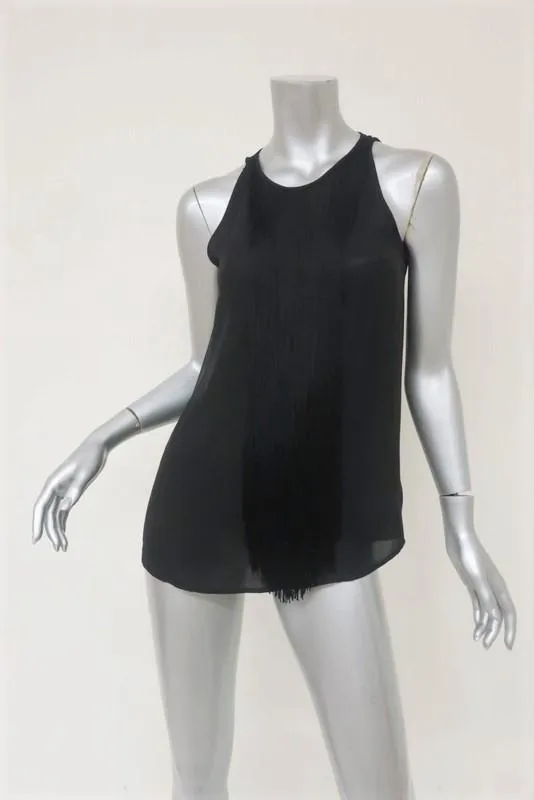 Theory Fransenbesatz Top Montien Schwarze Seide Größe Petite Ärmellose Bluse